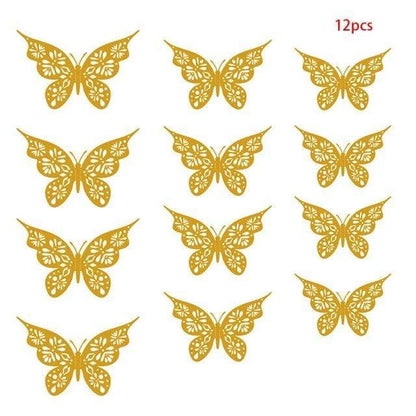 12Pcs/Set Hollow Out Paper Butterfly Stickers Blackbrdstore