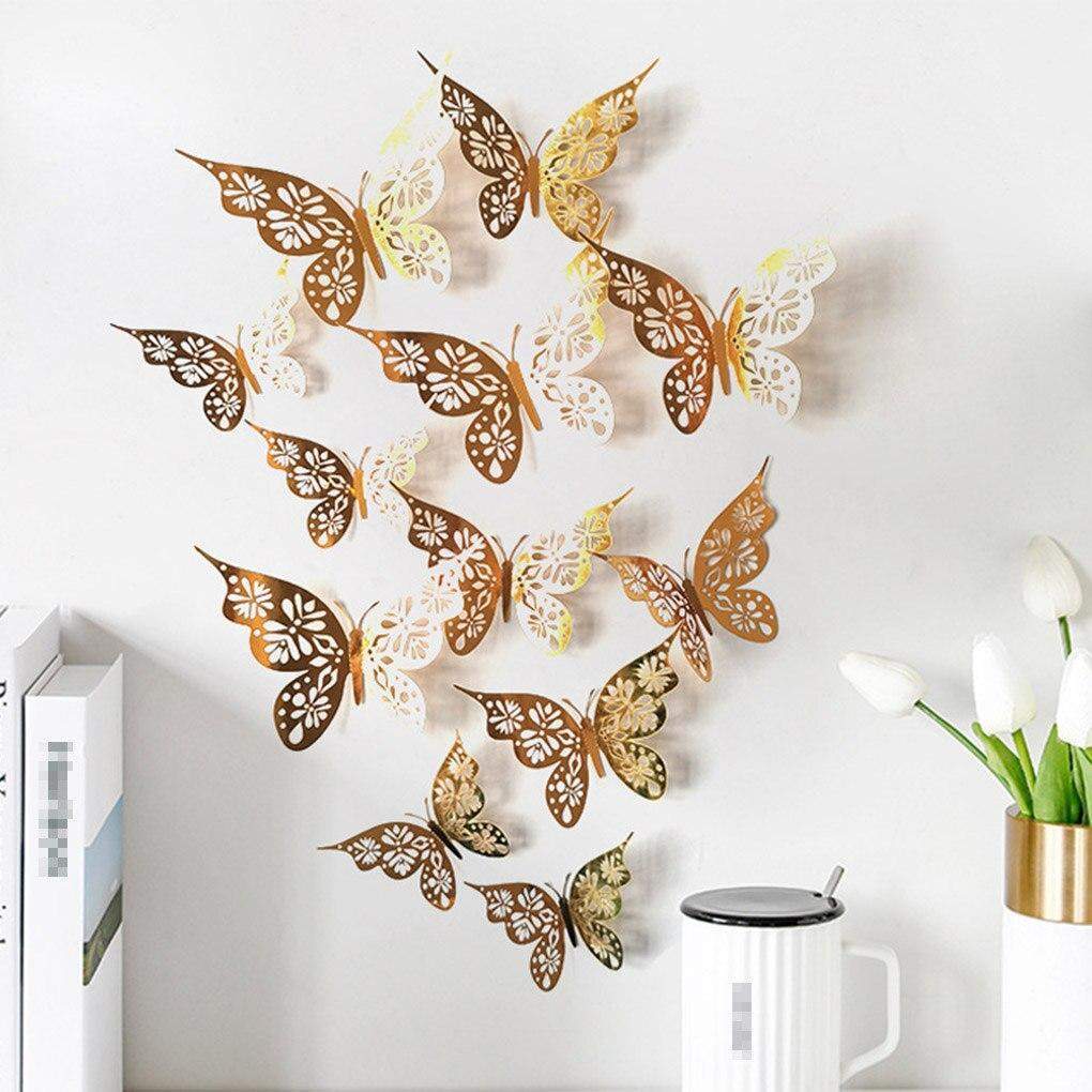12Pcs/Set Hollow Out Paper Butterfly Stickers Blackbrdstore