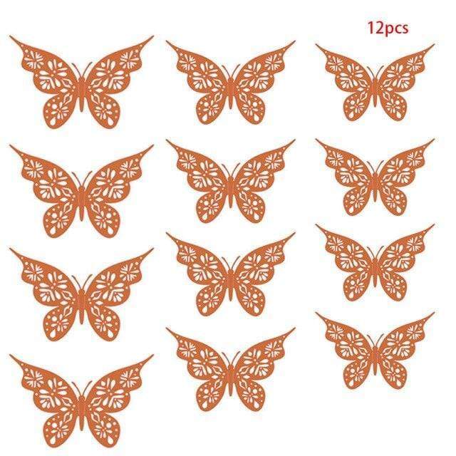 12Pcs/Set Hollow Out Paper Butterfly Stickers Blackbrdstore