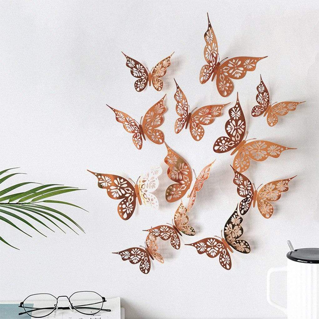 12Pcs/Set Hollow Out Paper Butterfly Stickers Blackbrdstore