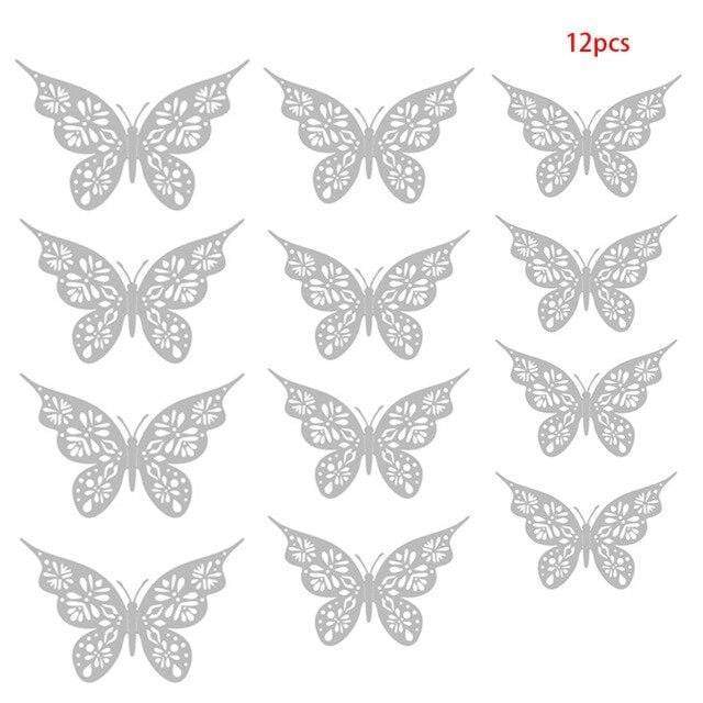 12Pcs/Set Hollow Out Paper Butterfly Stickers Blackbrdstore