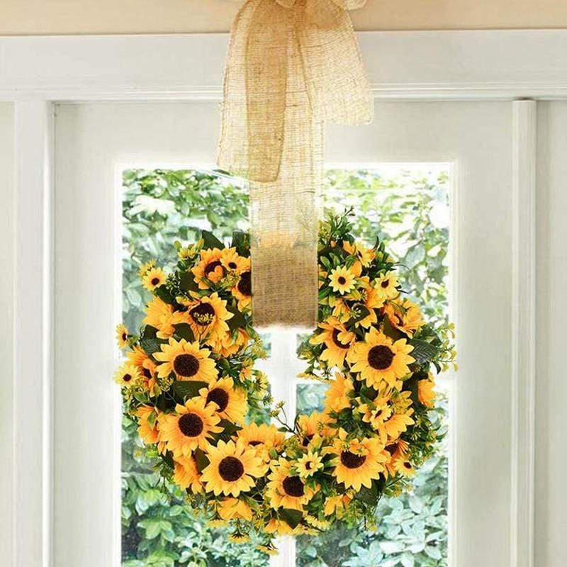 16'' Golden Artificial Sunflower Wreath Blackbrdstore