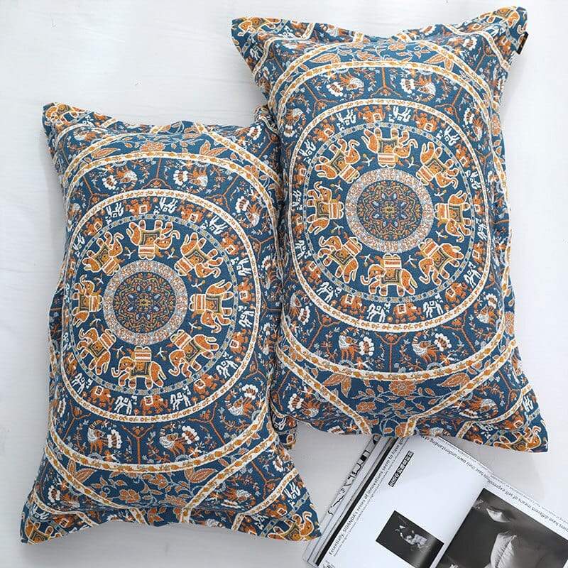 2 pcs Boho Plaid Cotton Gauze Pillowcases Blackbrdstore