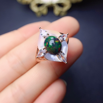 925 Sterling Silver Opal Peacock Ring