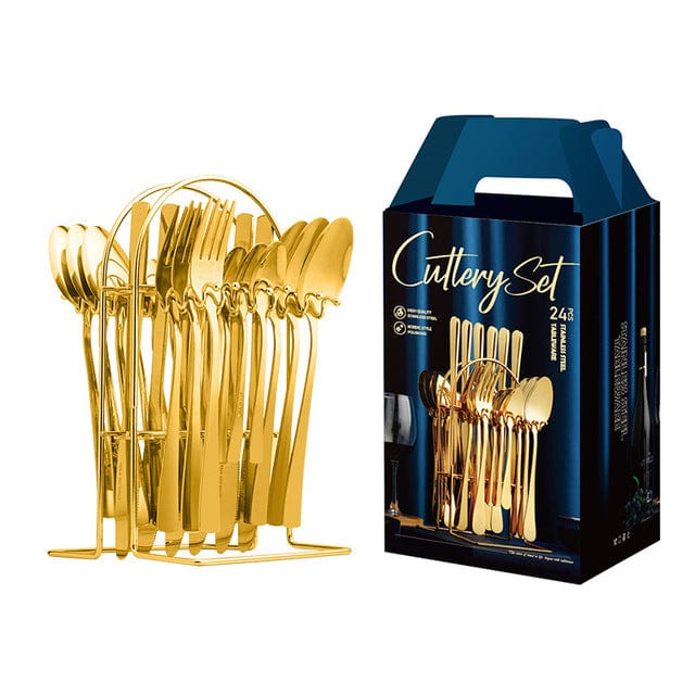 24pc Luxury Stainless Steel Cutlery Set Blackbrdstore