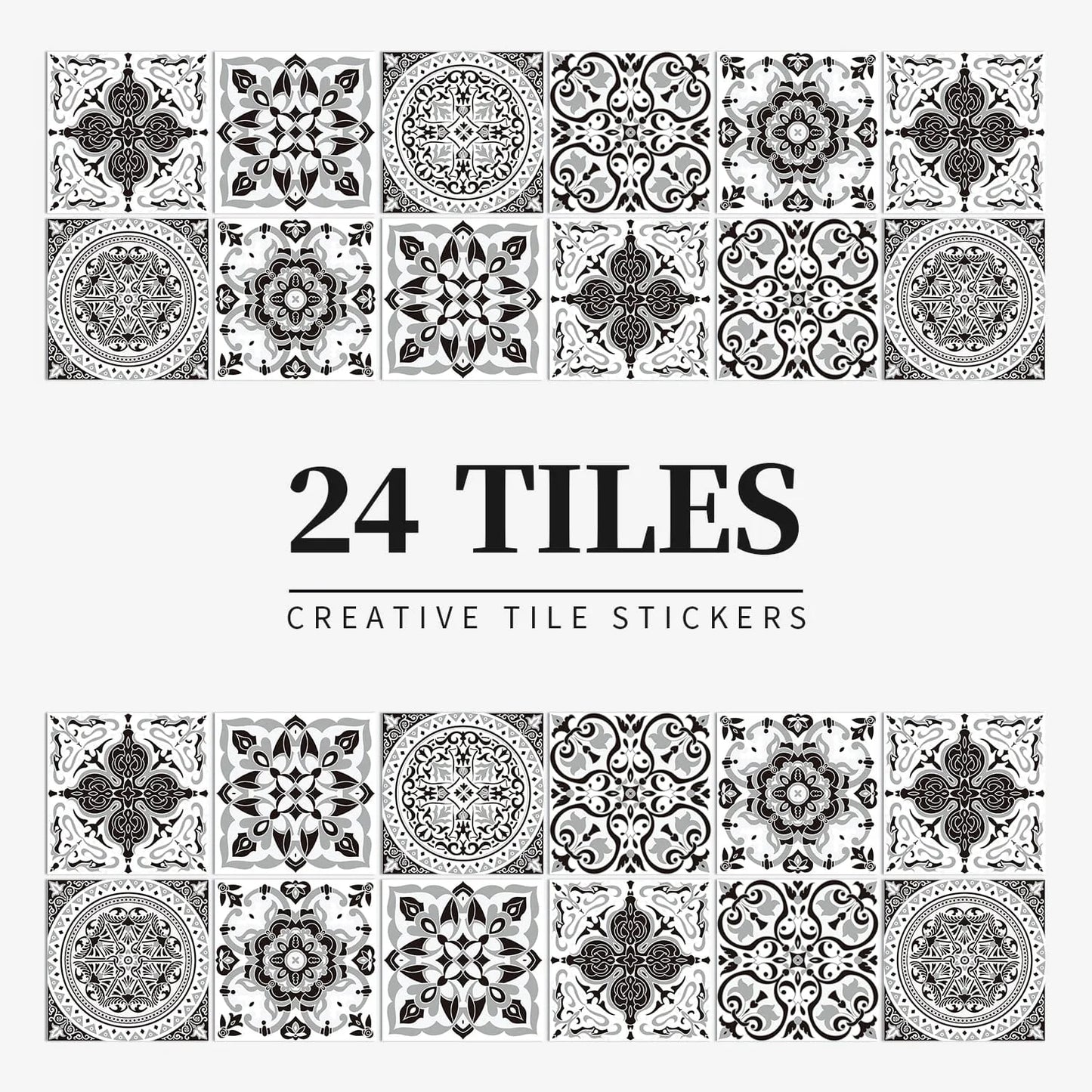 24pcs Mandala Retro Pattern Glossy Tiles Sticker Blackbrdstore