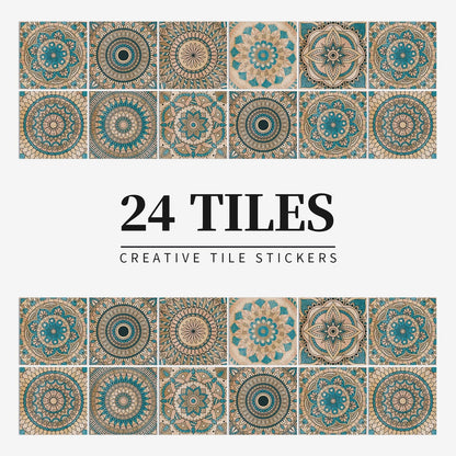 24pcs Mandala Retro Pattern Glossy Tiles Sticker Blackbrdstore