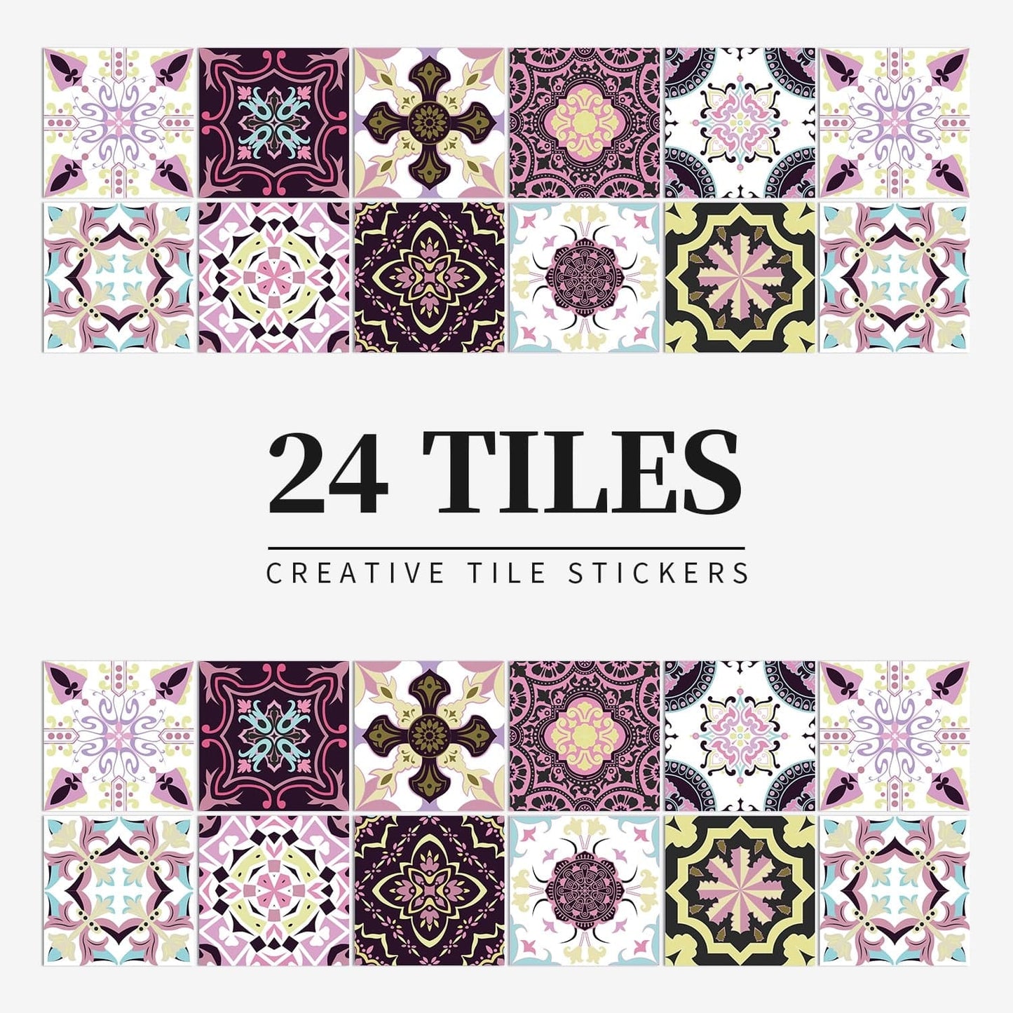 24pcs Mandala Retro Pattern Glossy Tiles Sticker Blackbrdstore