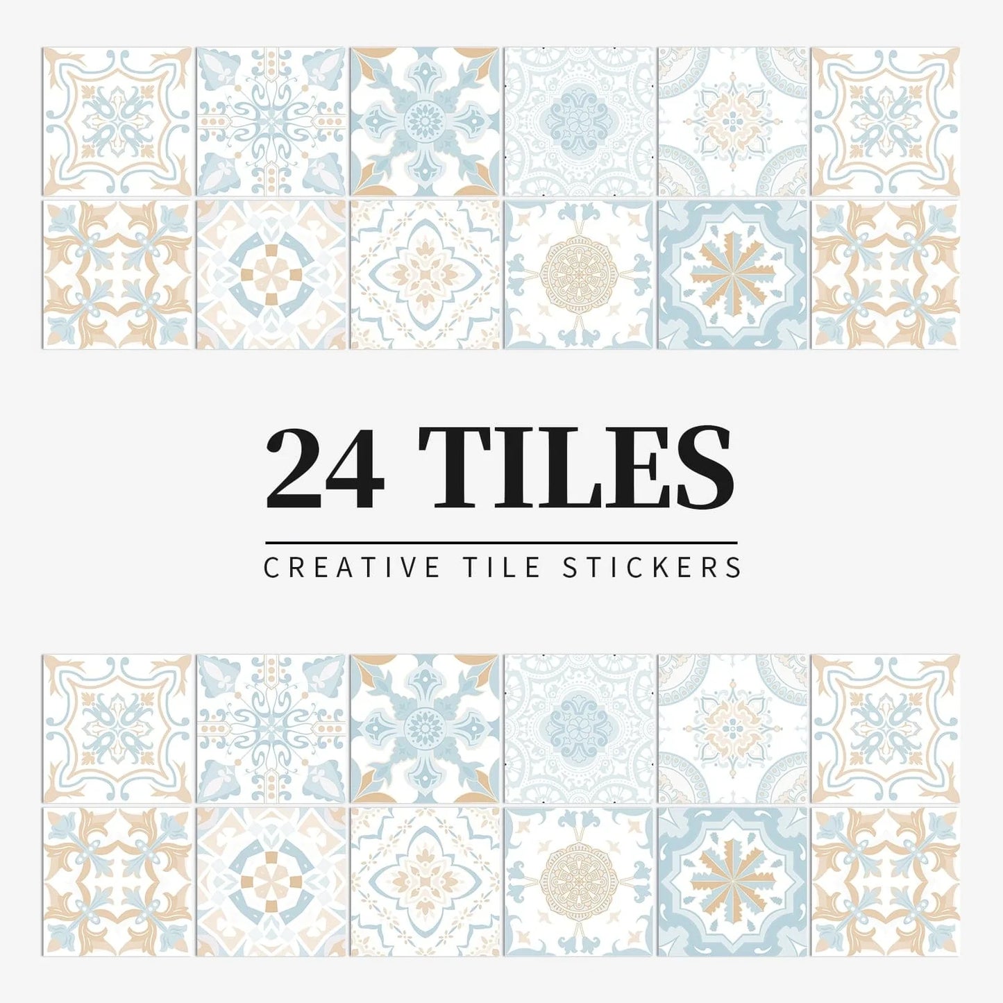 24pcs Mandala Retro Pattern Glossy Tiles Sticker Blackbrdstore