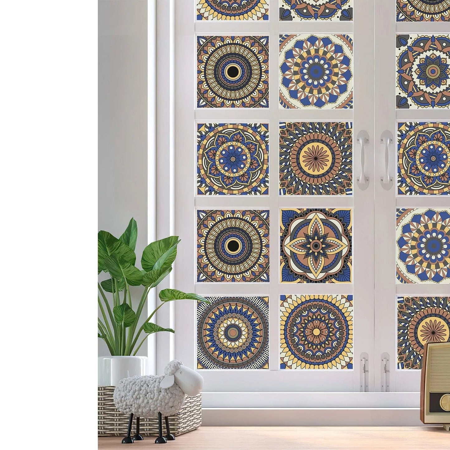 24pcs Mandala Retro Pattern Glossy Tiles Sticker Blackbrdstore