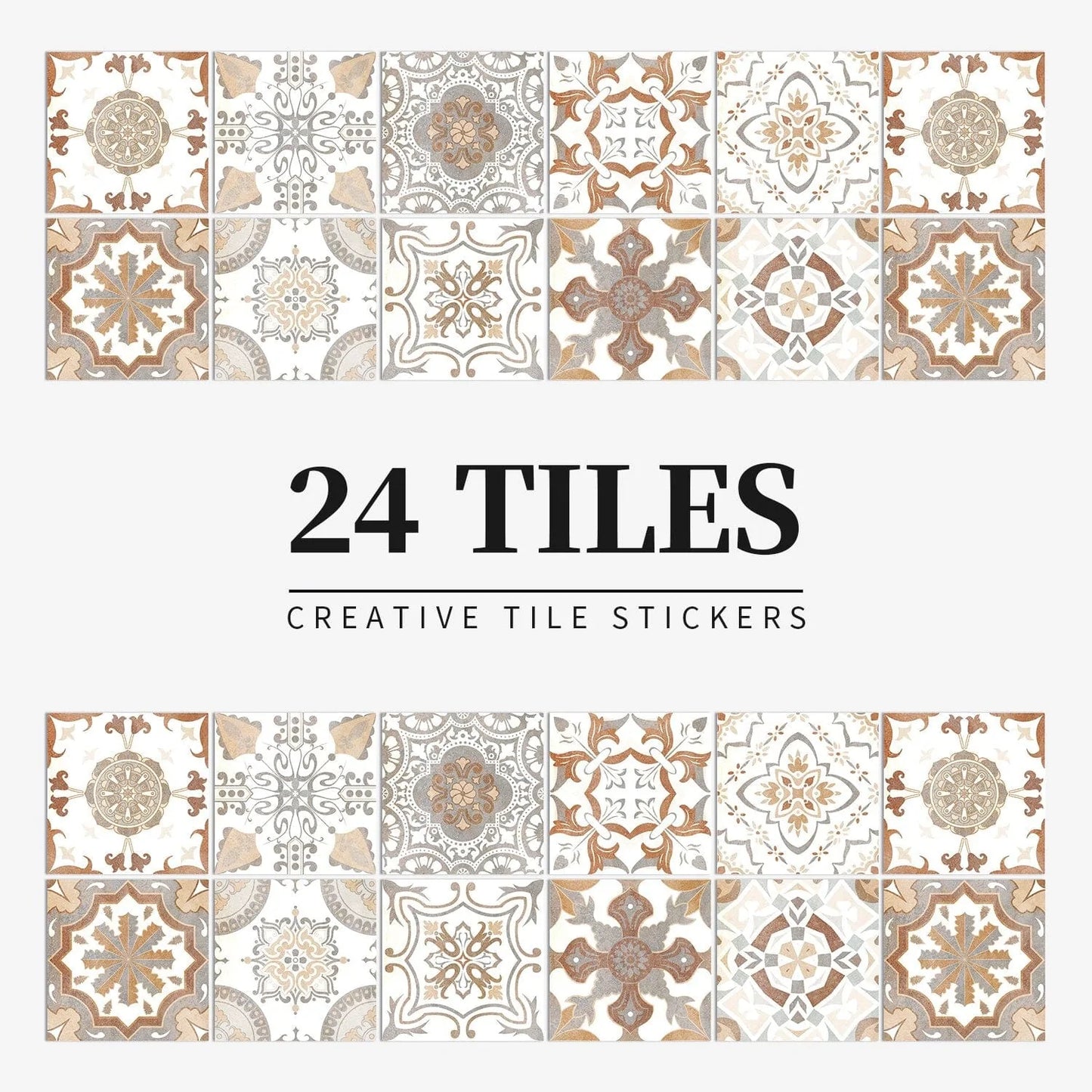 24pcs Mandala Retro Pattern Glossy Tiles Sticker Blackbrdstore