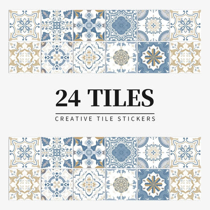 24pcs Mandala Retro Pattern Glossy Tiles Sticker Blackbrdstore