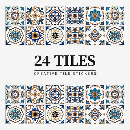 24pcs Mandala Retro Pattern Glossy Tiles Sticker Blackbrdstore