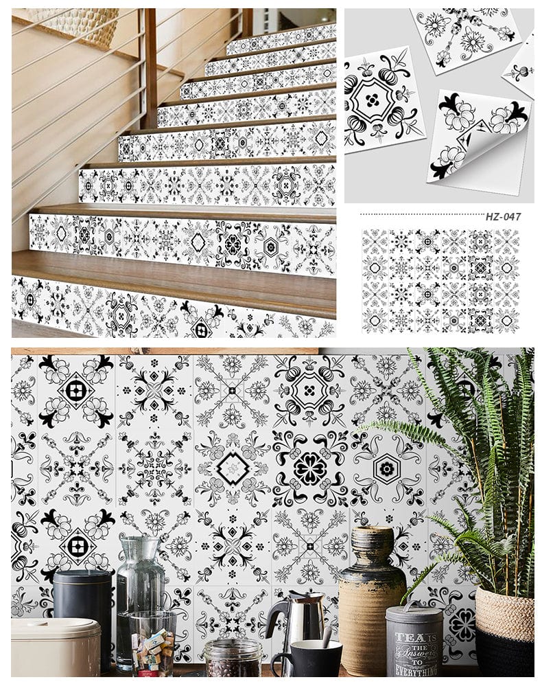 24pcs Mandala Retro Pattern Glossy Tiles Sticker Blackbrdstore