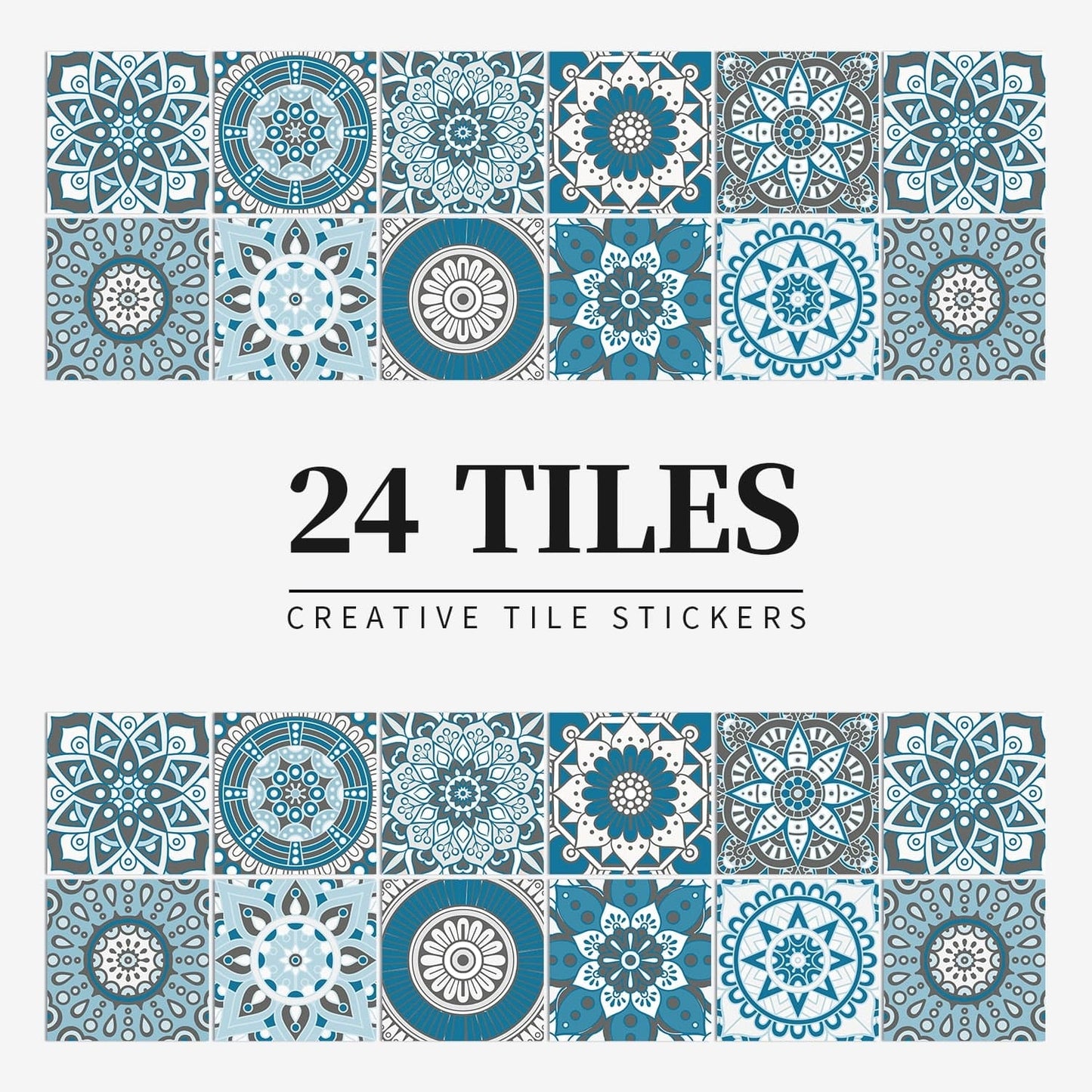 24pcs Mandala Retro Pattern Glossy Tiles Sticker Blackbrdstore