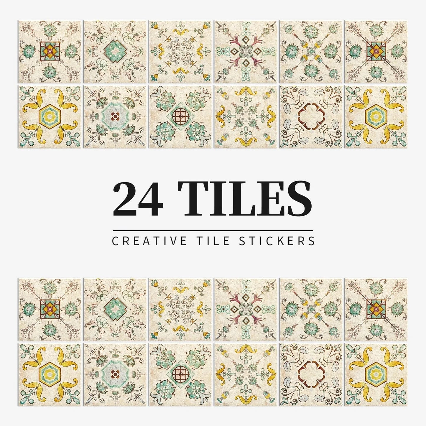 24pcs Mandala Retro Pattern Glossy Tiles Sticker Blackbrdstore