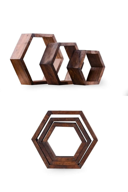 3 Pieces Hexagonal Wall Rack Blackbrdstore