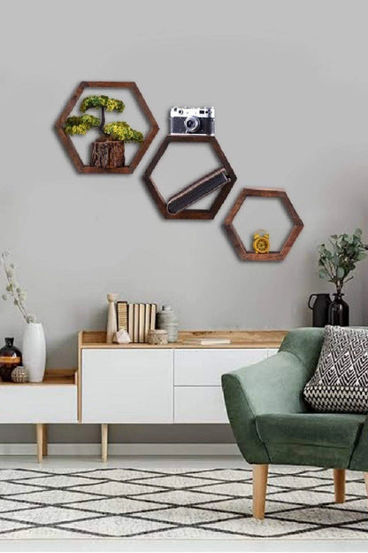 3 Pieces Hexagonal Wall Rack Blackbrdstore