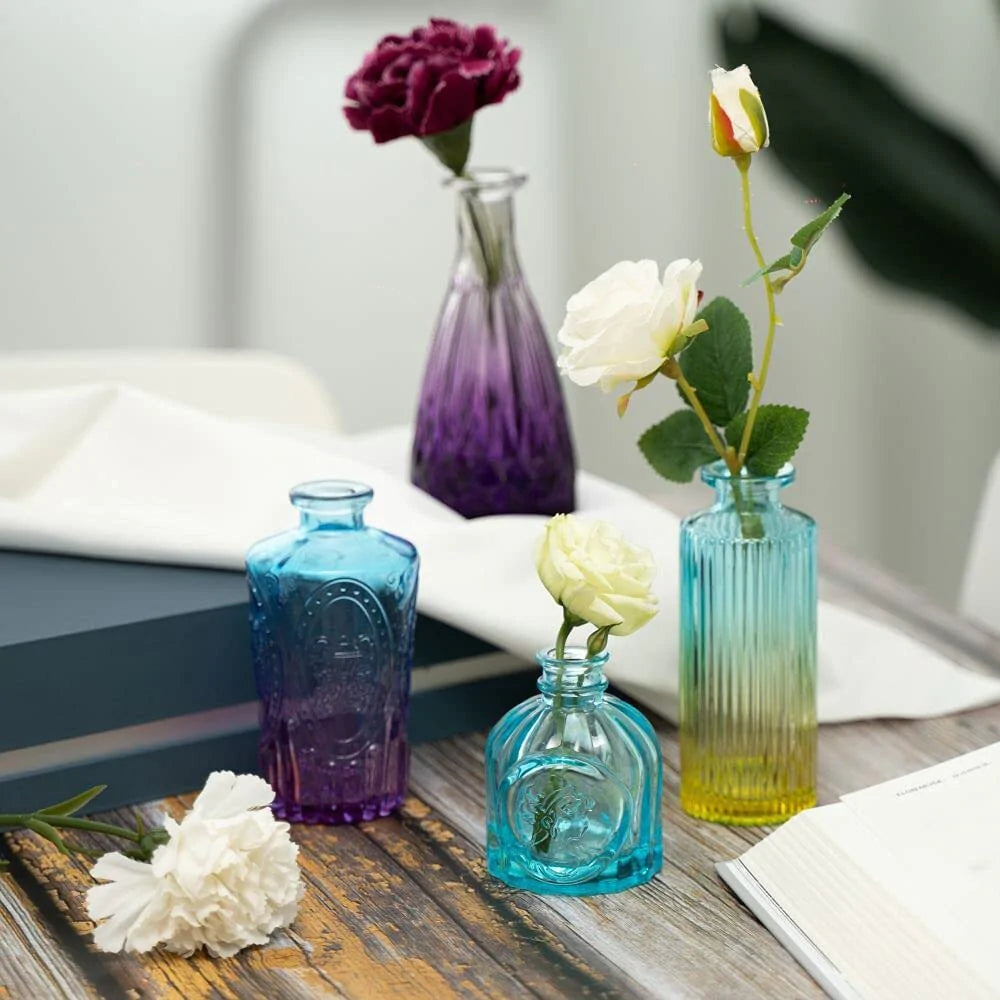 4pcs Colorful Glass Vases Blackbrdstore