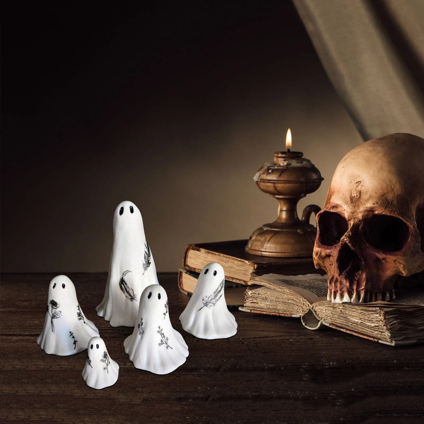 5Pcs Cute Ghost Sculpture Miniature Blackbrdstore