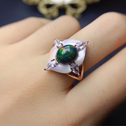 925 Sterling Silver Opal Peacock Ring