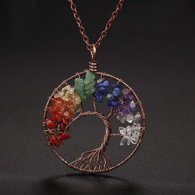 7 Chakra Tree Of Life Pendant Necklace Blackbrdstore