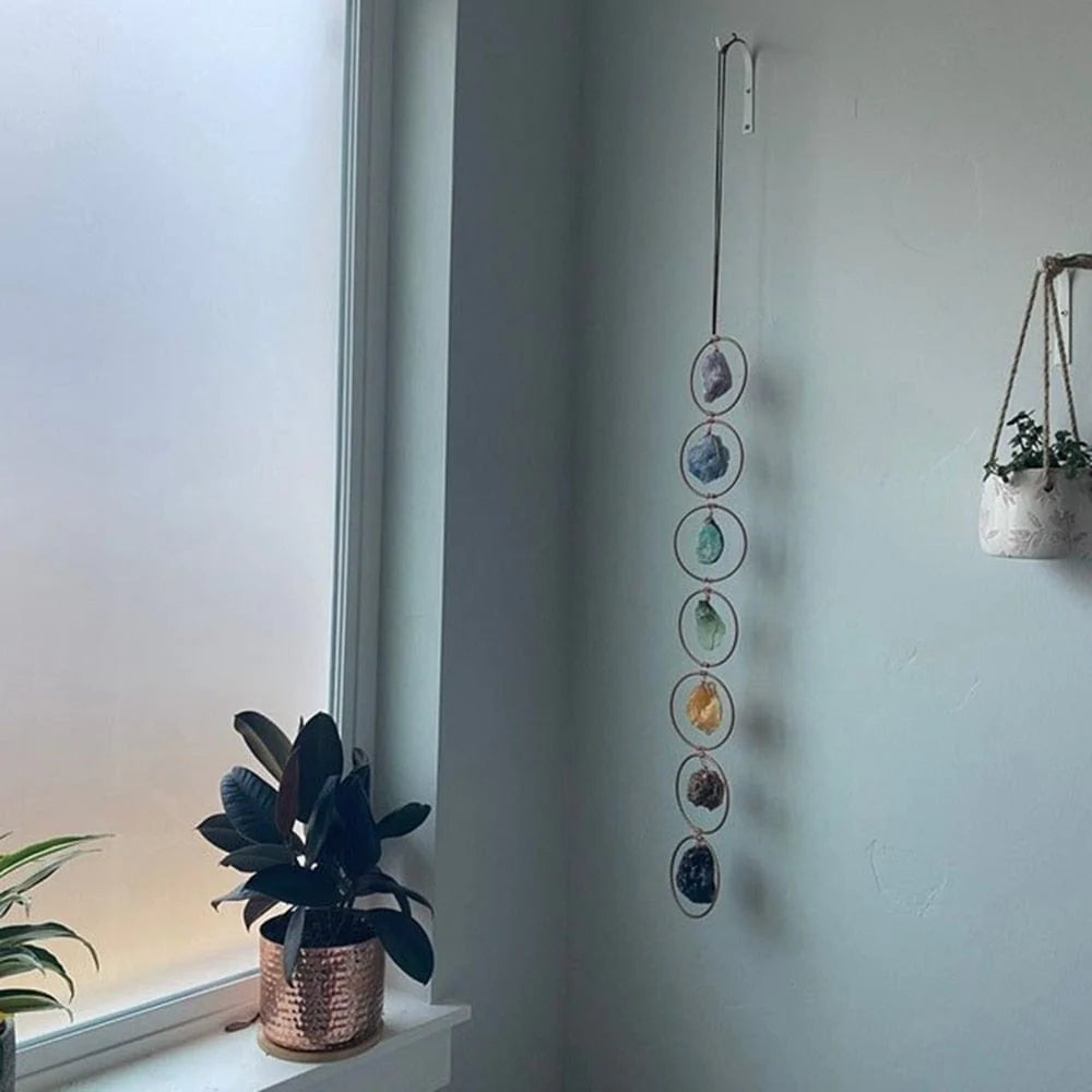 7 Raw Chakra Stones Hanging Decor Blackbrdstore