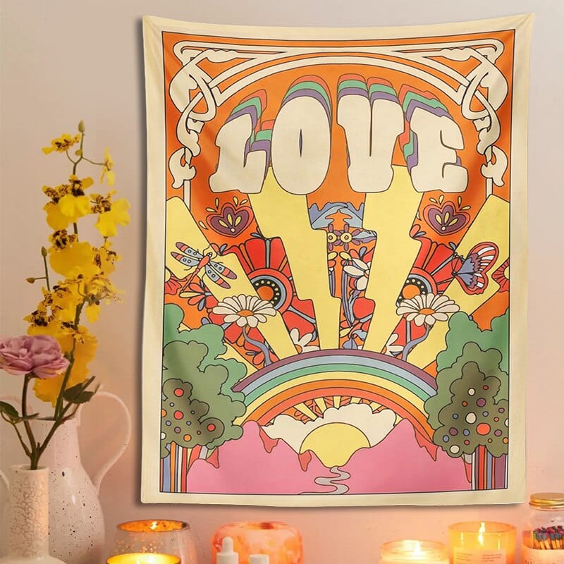 70s Retro Vintage LOVE Tapestry Blackbrdstore