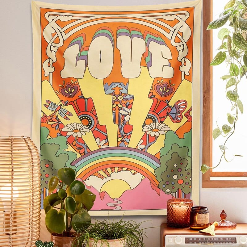 70s Retro Vintage LOVE Tapestry Blackbrdstore