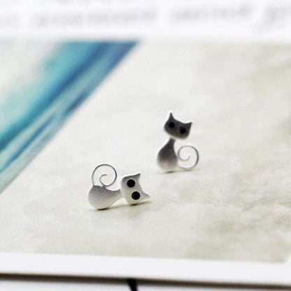 925 Sterling Silver Kittens Earrings Blackbrdstore