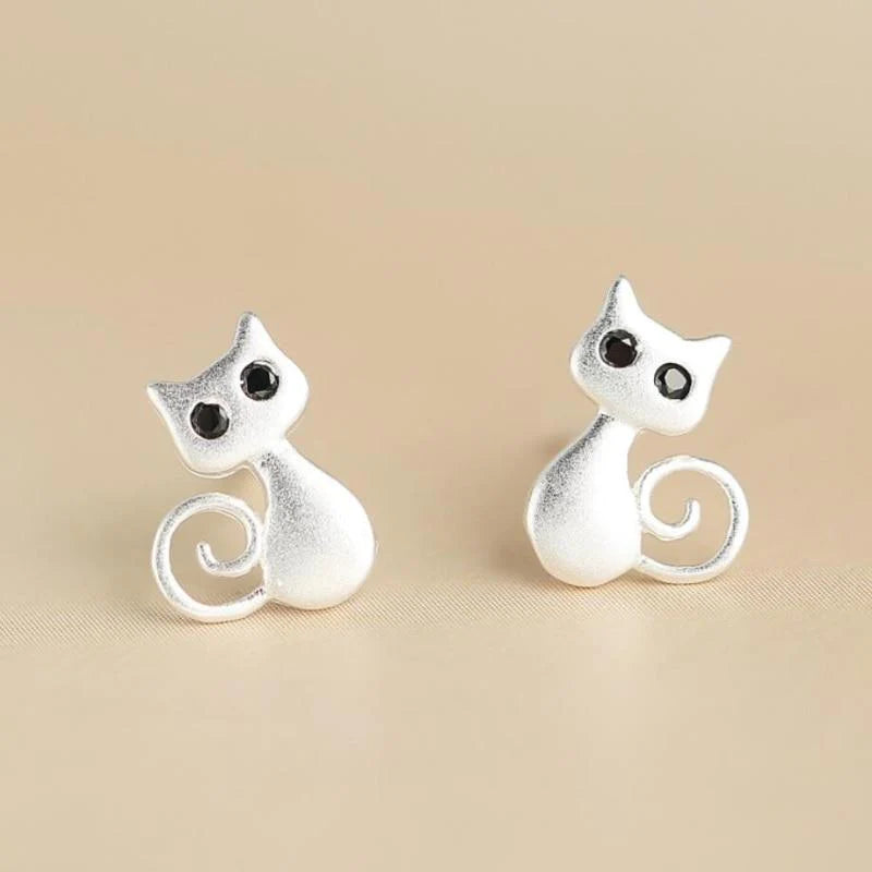 925 Sterling Silver Kittens Earrings Blackbrdstore