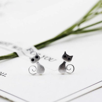 925 Sterling Silver Kittens Earrings Blackbrdstore