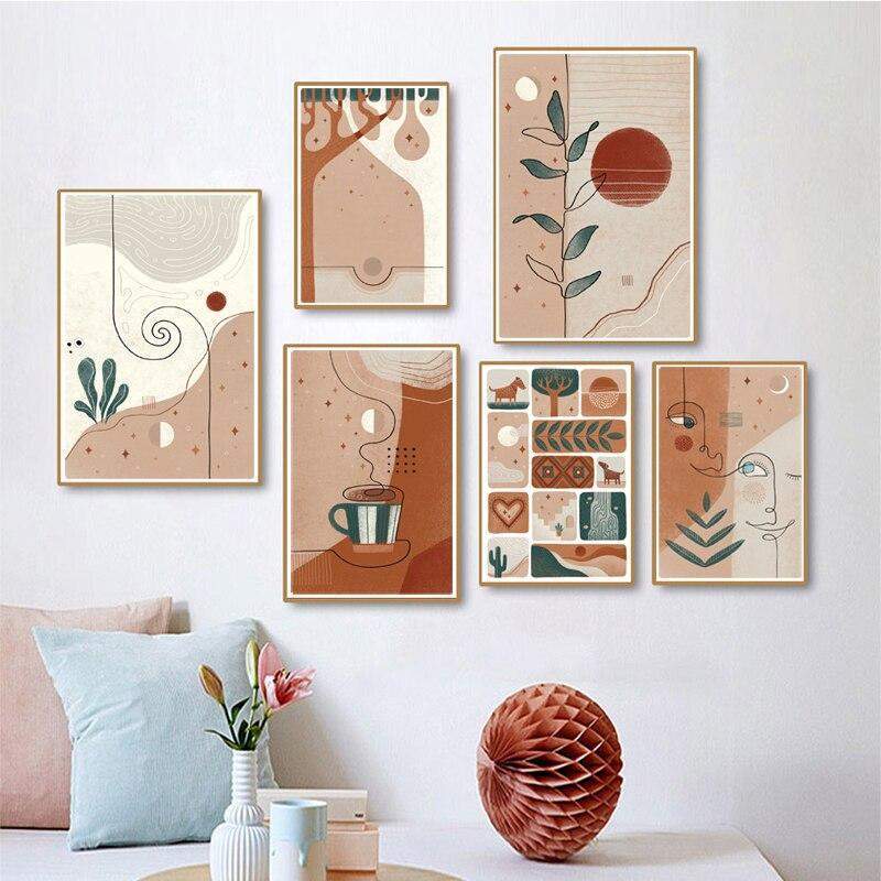 Abstract Boho Desert Plants Canvas Wall Art Blackbrdstore