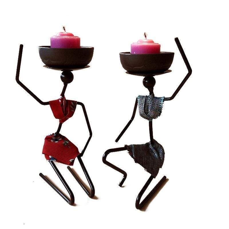 African Woman Metal Candle Holder Blackbrdstore