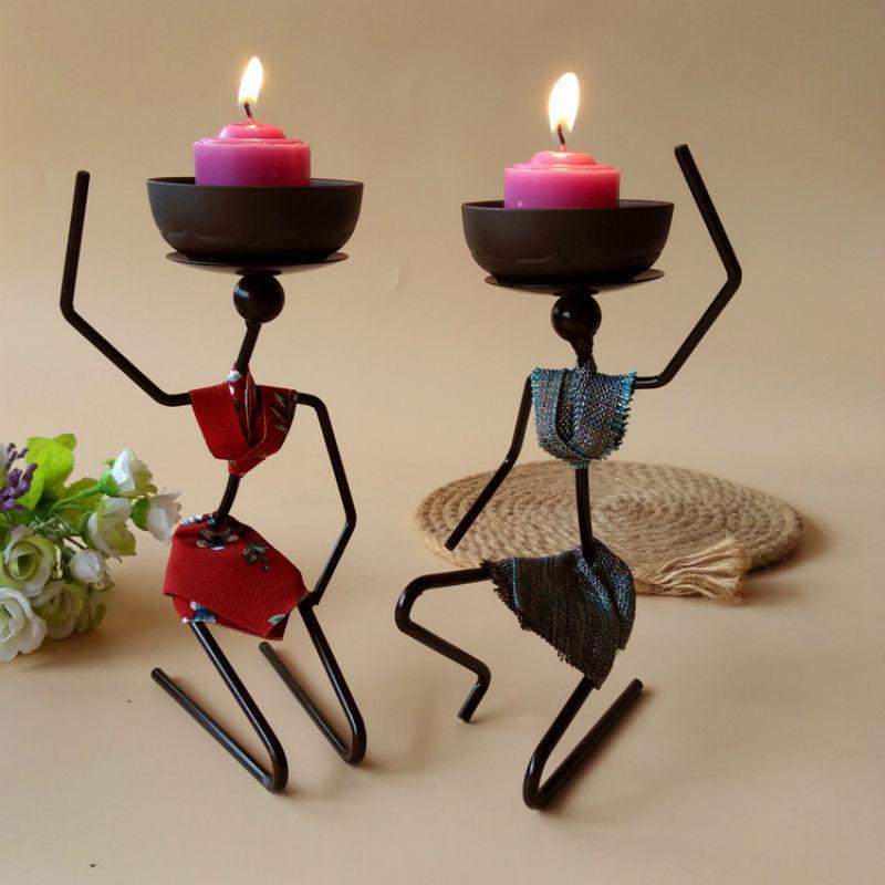 African Woman Metal Candle Holder Blackbrdstore