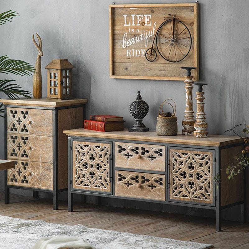 American Country Carved Hollow Cabinet Blackbrdstore