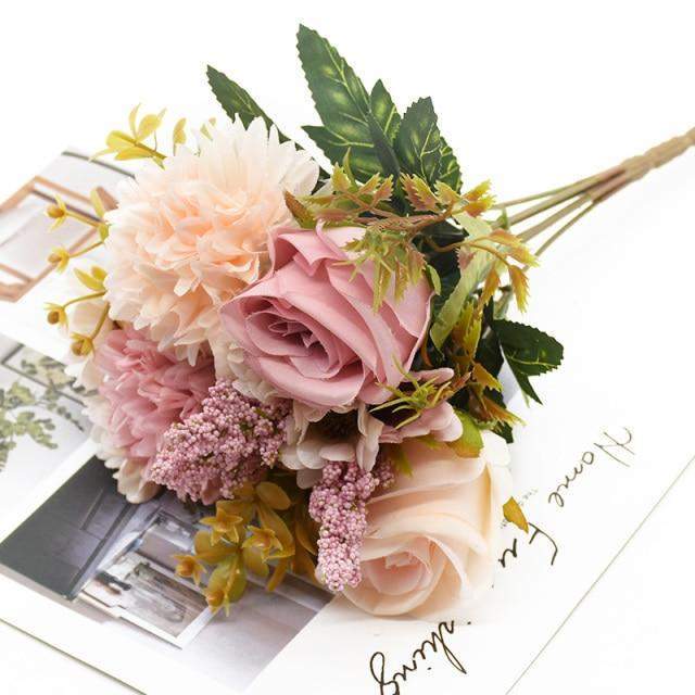 Artificial Bouquet Of Rose + Chrysanthemum Blackbrdstore