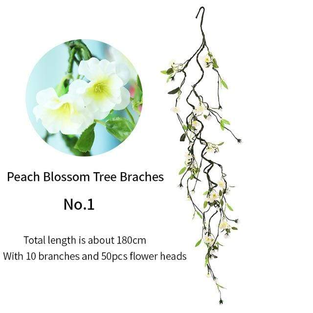 Artificial Peach Blossom Vines Blackbrdstore