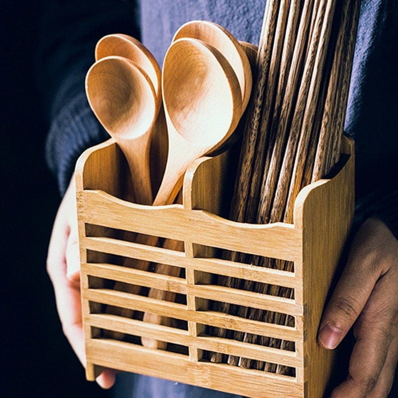 Bamboo Cutlery Caddy Blackbrdstore
