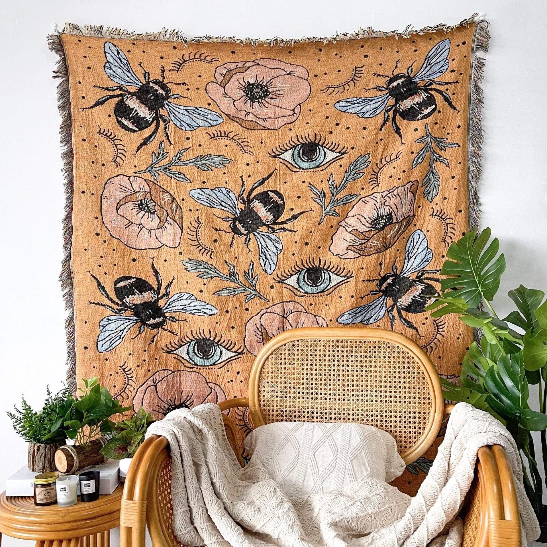 Bees and Eyes Garden Throw Blanket Blackbrdstore