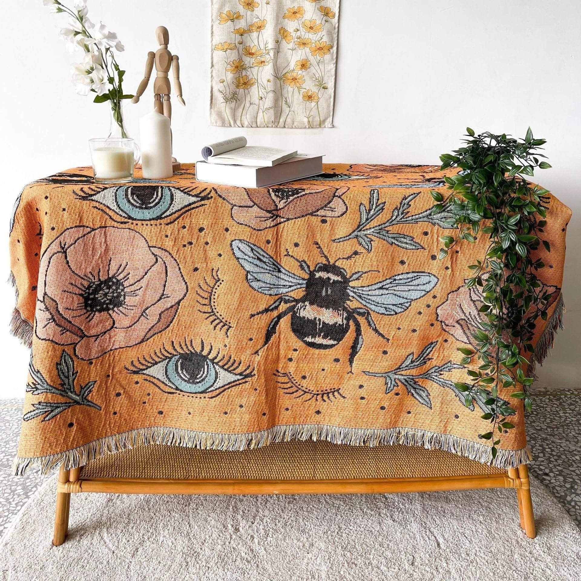 Bees and Eyes Garden Throw Blanket Blackbrdstore