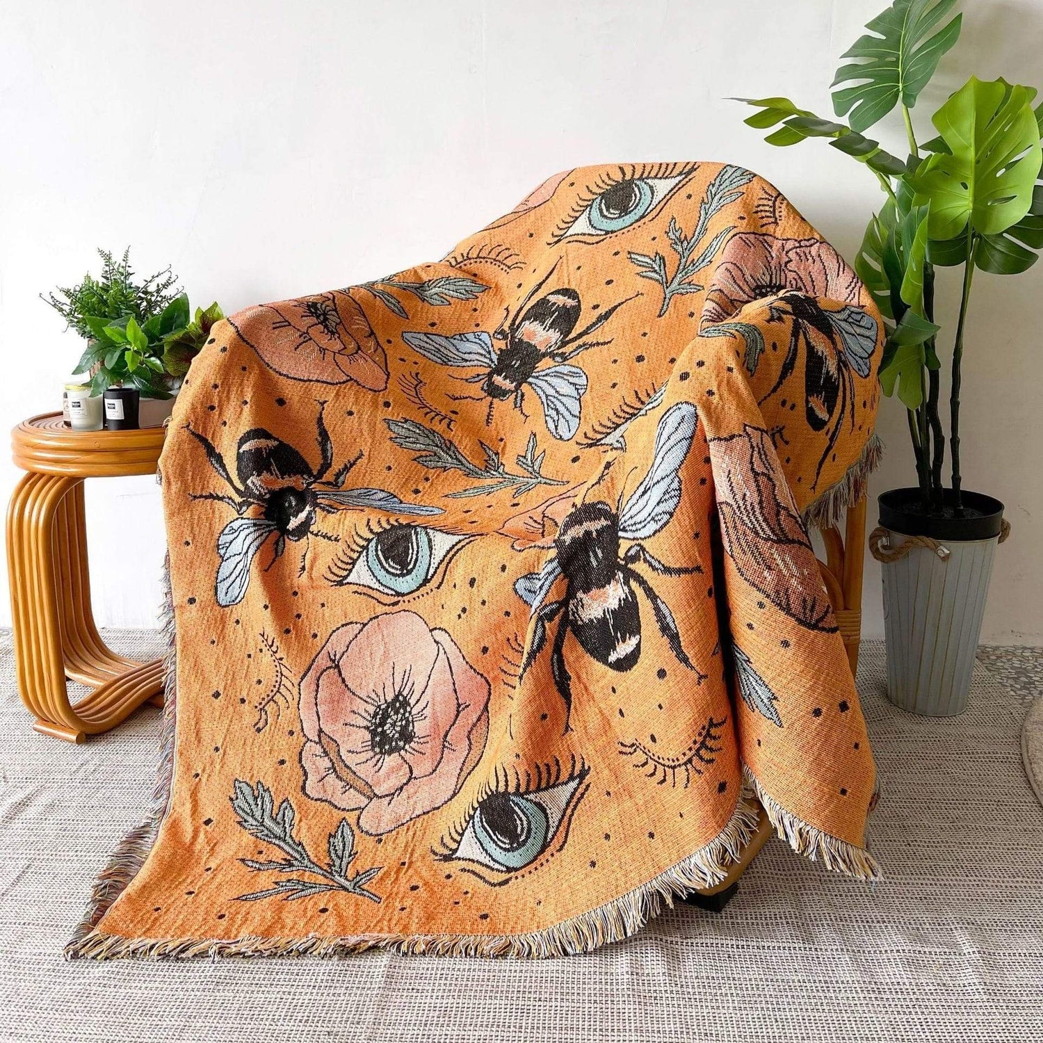 Bees and Eyes Garden Throw Blanket Blackbrdstore