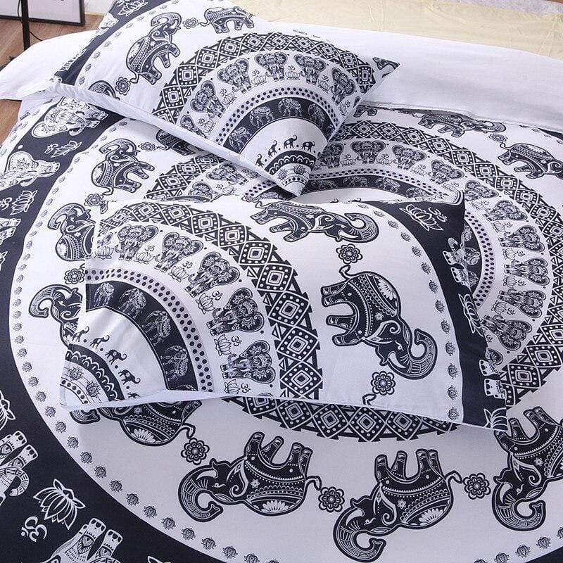 Black & White Elephant Mandala Bedding Set Blackbrdstore