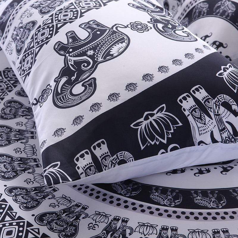 Black & White Elephant Mandala Bedding Set Blackbrdstore