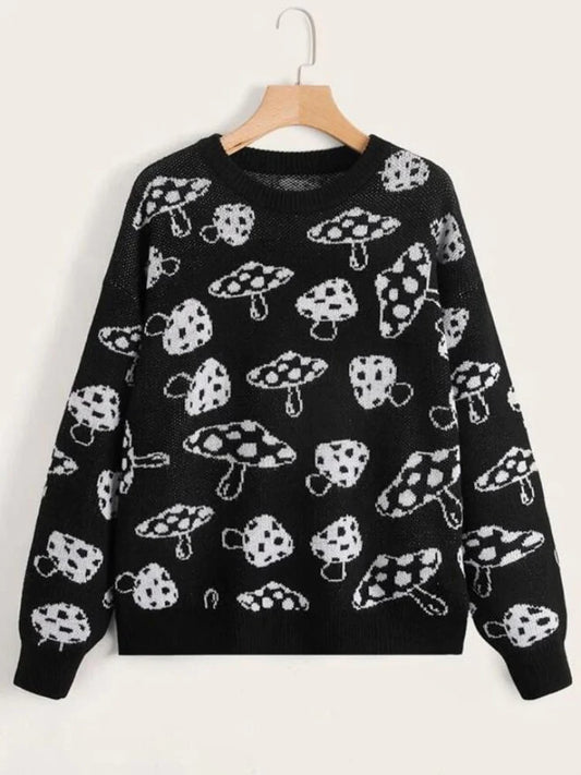 Black & White Mushroom Sweater Blackbrdstore