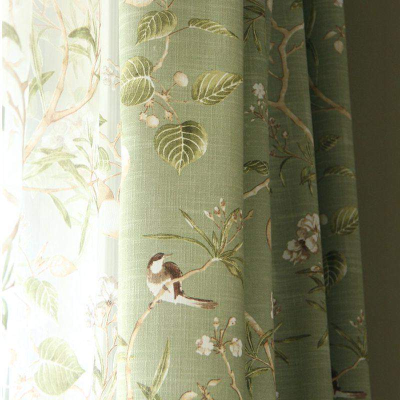 Blackout Green Curtains with Floral Birds Patterns Blackbrdstore