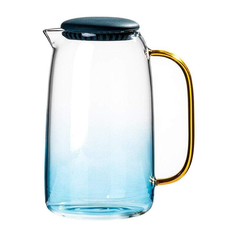 Blue Sea Glass Pitcher with Matching Drinking Glass Blackbrdstore