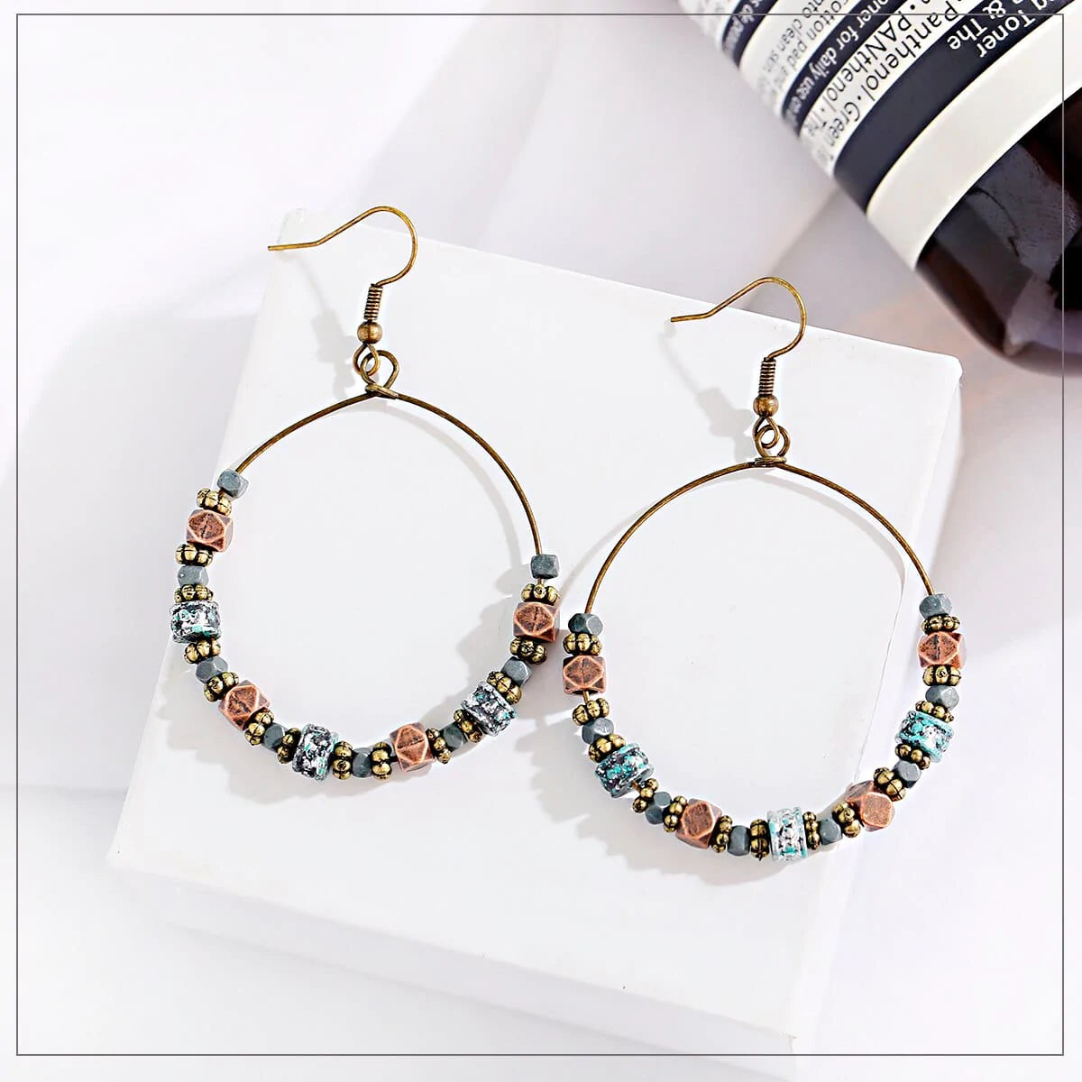 Bohemian Wood Beads Round Drop Earrings Blackbrdstore