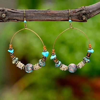 Bohemian Wood Beads Round Drop Earrings Blackbrdstore