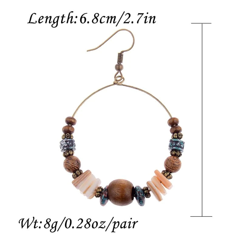 Bohemian Wood Beads Round Drop Earrings Blackbrdstore